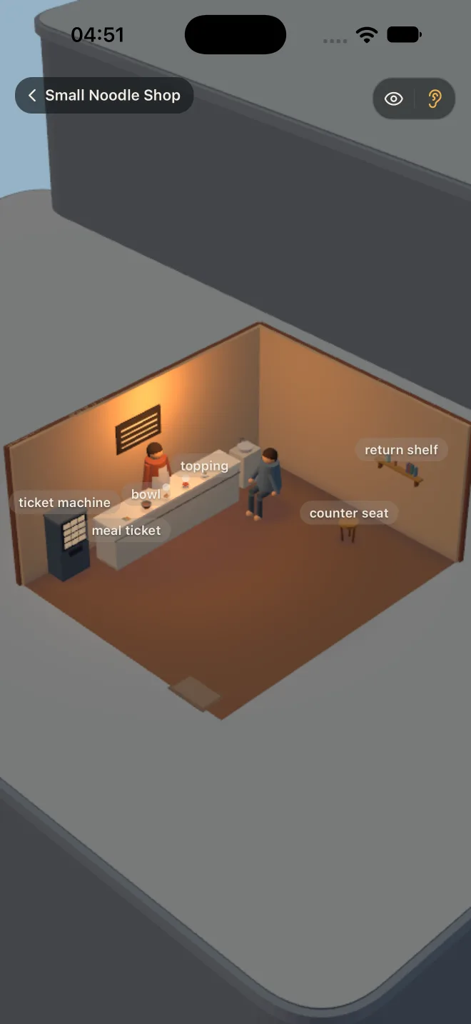 A keke restaurant scene with objects labelled for learning